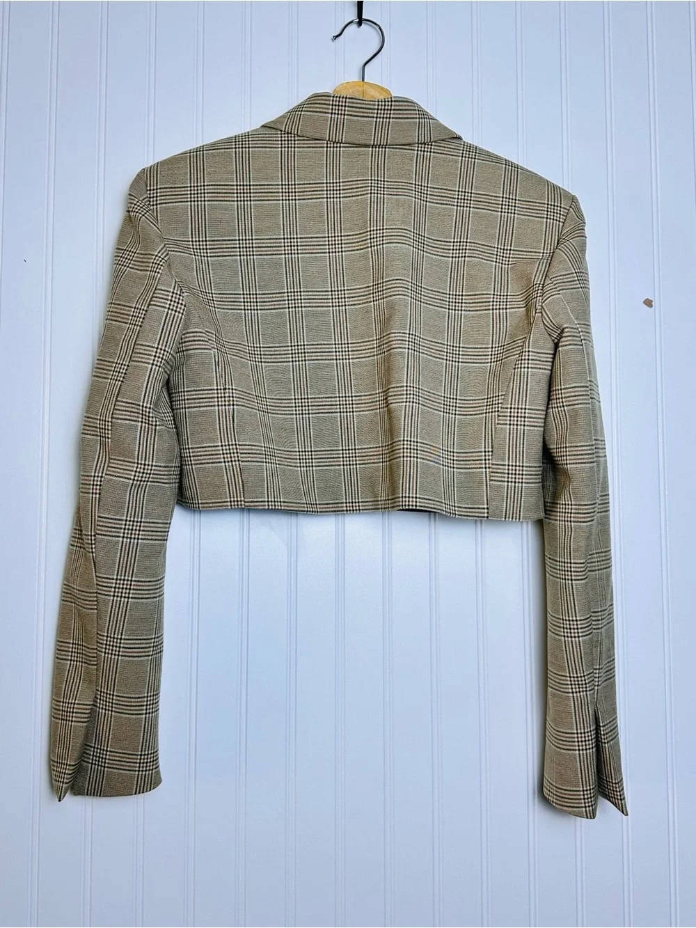 Zara Crop Blazer Jacket Plaid Tan Brown Boxy Blogger Preppy Business Casual S - Picture 9 of 16